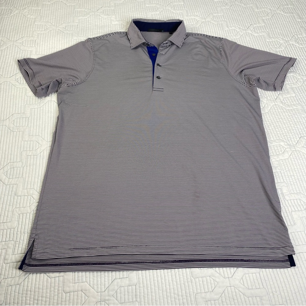 Greyson Mens XL Blue White Striped Performance Stretch Golf Polo Short Sleeve